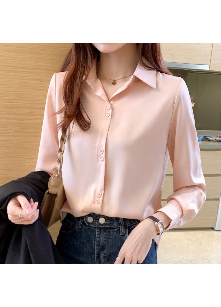 2021 spring new loose French Satin Chiffon shirt women's design professional Top Long Sleeve Shirt