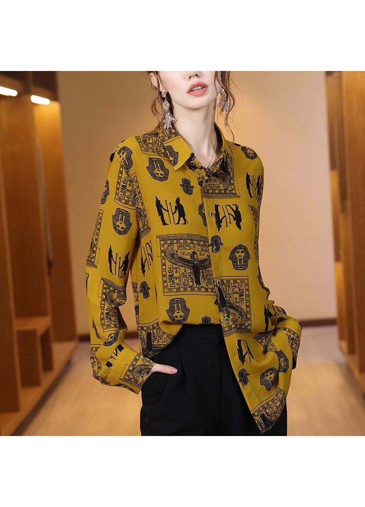 Long sleeve shirt women's 2021 spring new loose print design temperament top European fashion shirt trend