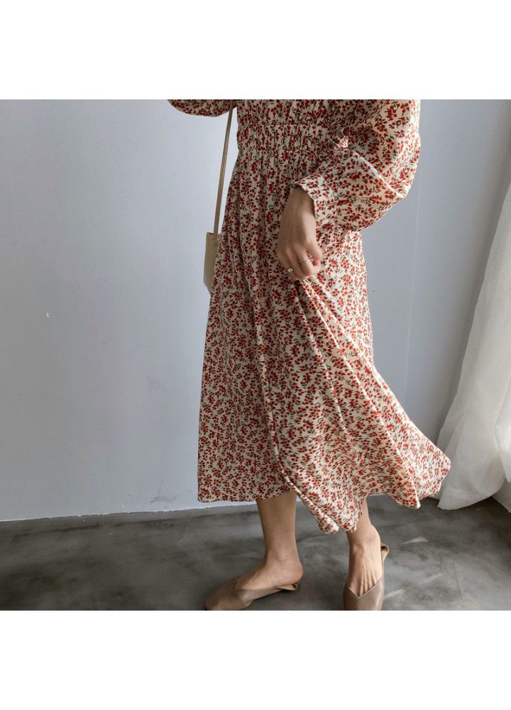 Taochuan zhicongxi 2020 spring new floral slim long sleeve dress women's Korean V-neck waist long skirt 1727