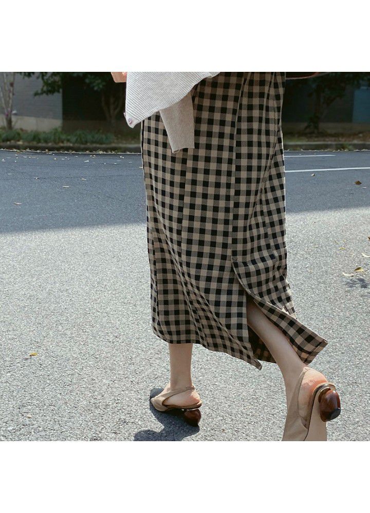 Zhicongxi retro Plaid suspender dress women's mid length 2021 spring and summer with split bottom skirt 3369