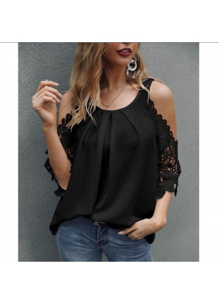 2021wish new spring and summer European and American women's wear express suspender hollow sleeve leisurely shirt