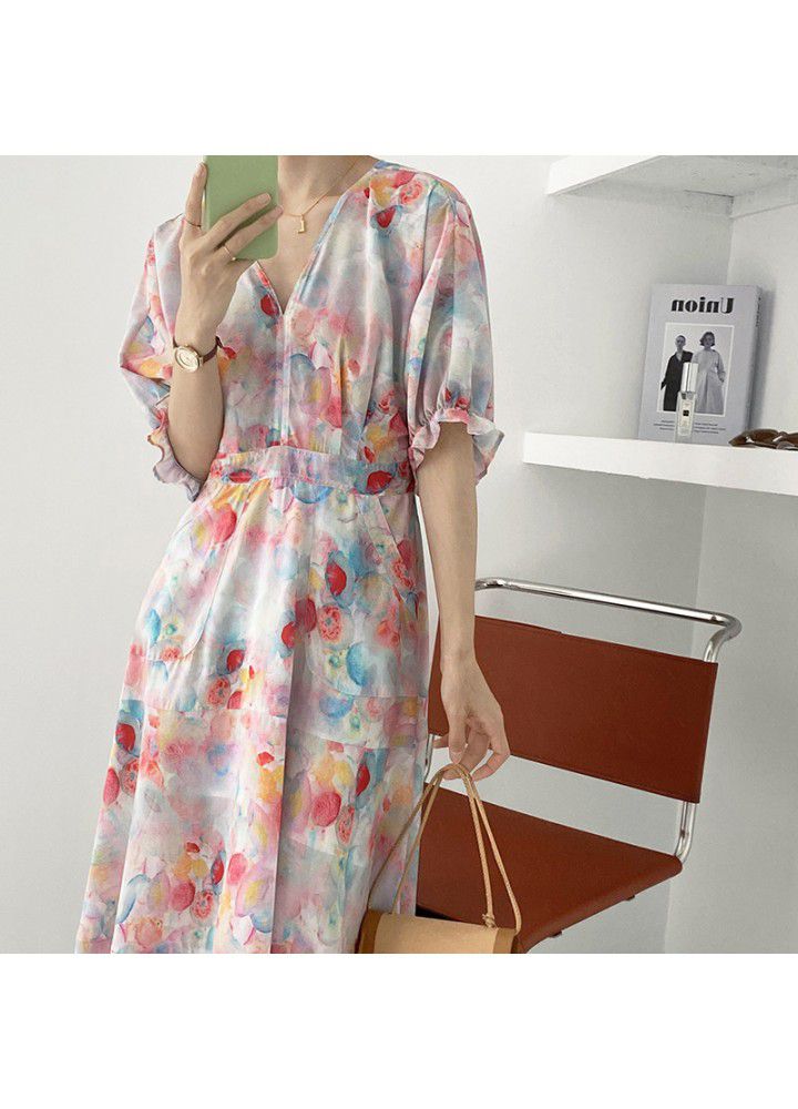 Zhicongxi French oil painting gentle wind dress women's summer 2021 bubble sleeve waist long fairy skirt 5136