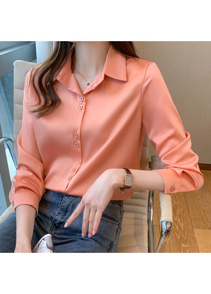2021 spring new loose French Satin Chiffon shirt women's design professional Top Long Sleeve Shirt
