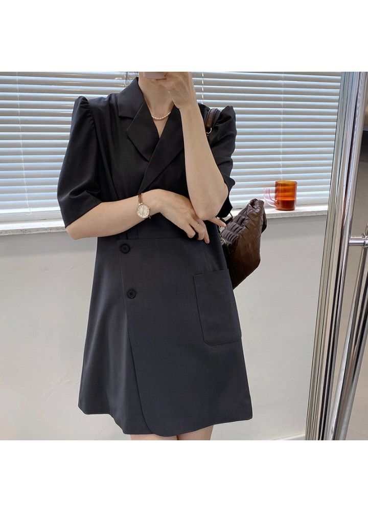 Taochuan Korean Short Sleeve solid color suit dress women 2021 summer thin design temperament casual skirt 5158