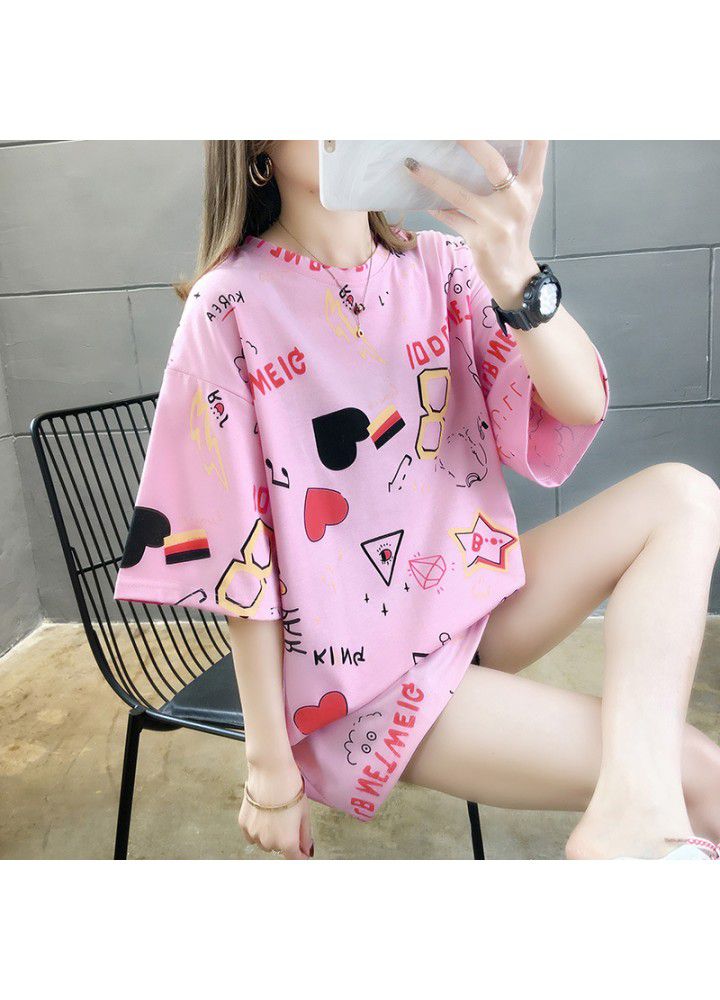 2021 net red ins short sleeve T-shirt women's summer Korean version loose Harajuku BF style long style versatile half sleeve clothes fashion