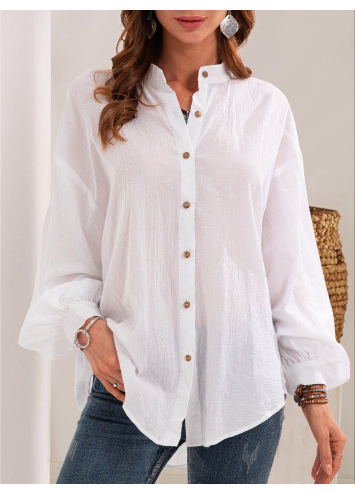 2021 quick sale wish Amazon eBay Europe and America spring and summer new long sleeve shirt cotton linen shirt cardigan women's wear