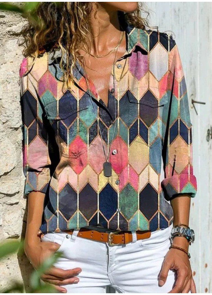 Autumn and winter new print Lapel casual shirt top sold in 2020 European and American independent foreign trade station