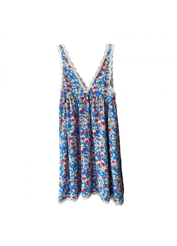 Taochuan retro floral suspender dress female 2021 summer Lace French first love long skirt 5165