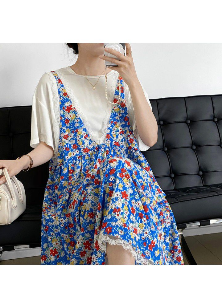 Taochuan retro floral suspender dress female 2021 summer Lace French first love long skirt 5165