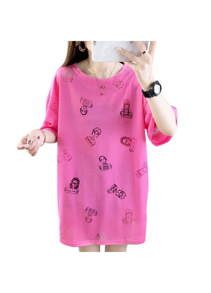 Net red short sleeve T-shirt women's 2021 spring and summer new Korean printed pattern base shirt loose student top