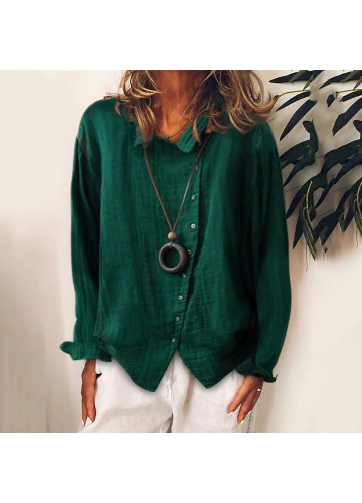 2021 Amazon Women's large breathable and loose solid color cotton linen shirt