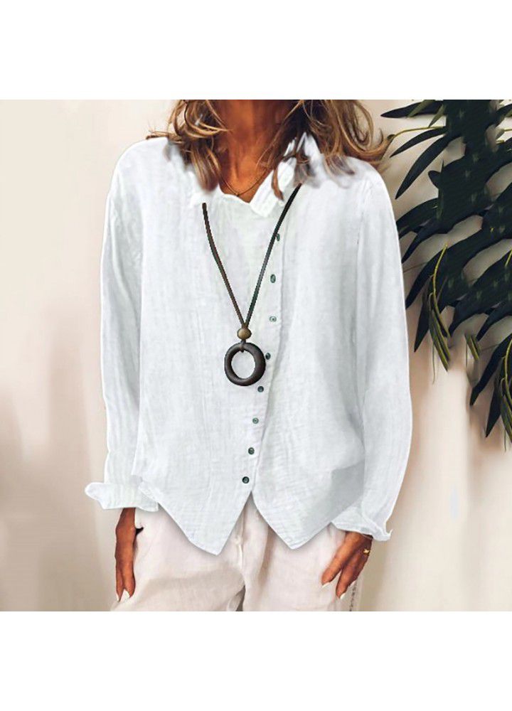 2021 Amazon Women's large breathable and loose solid color cotton linen shirt