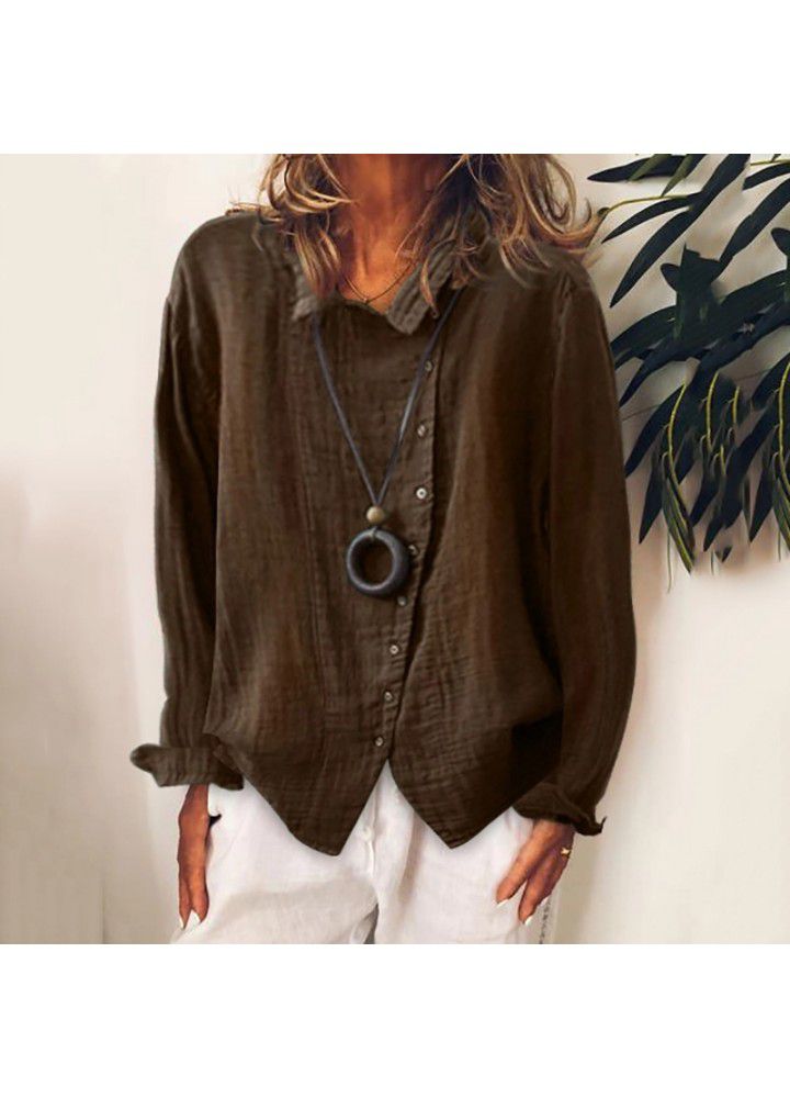 2021 Amazon Women's large breathable and loose solid color cotton linen shirt