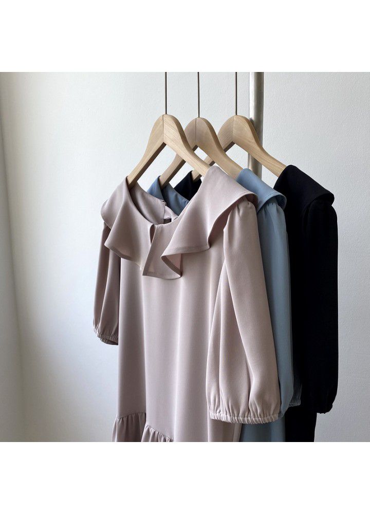 Zhicongxi 2020 summer new Lotus collar A-line medium length petal sleeve French dress 1766