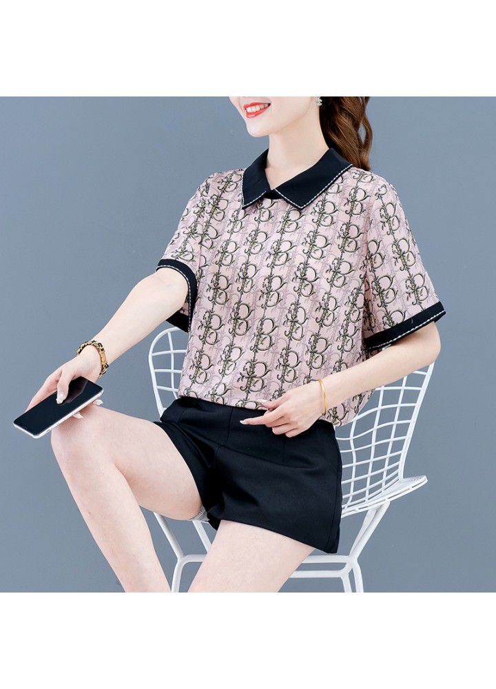 Summer fat man's foreign style cover belly top 2021 large women's new style foreign style show thin loose temperament chiffon shirt