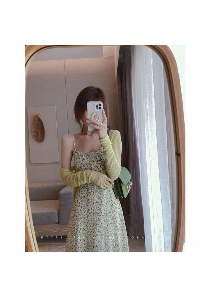 Floral suspender dress women's spring autumn 2021 new French retro soft wind sweet salt bottomed skirt