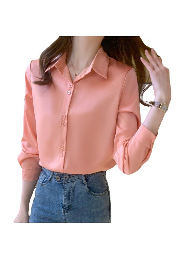 2021 spring new loose French Satin Chiffon shirt women's design professional Top Long Sleeve Shirt