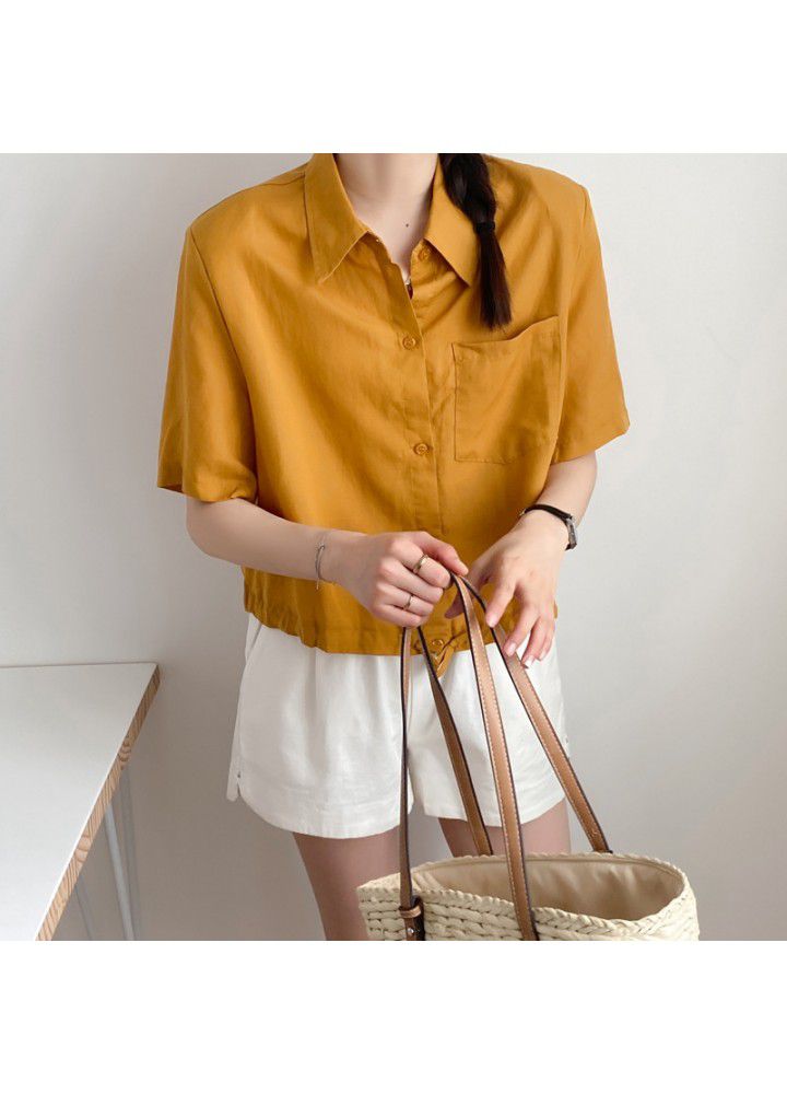 Women's Cotton hemp short sleeve shirt 2021 new summer Korean loose thin casual Tencel hemp Lapel shirt