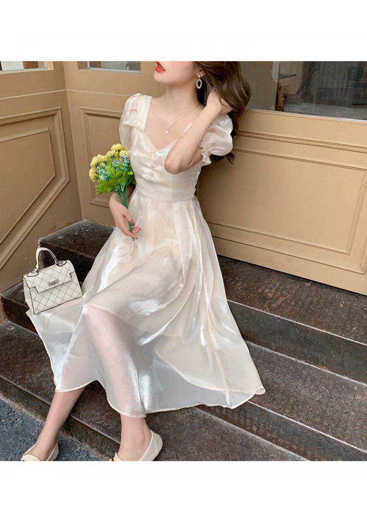 2021 summer new French retro elegant FAIRY DRESS Bubble Sleeve White Twilight dress