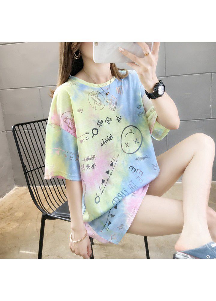 Ins short sleeve T-shirt women's summer Korean loose size women's middle and long lower garment missing