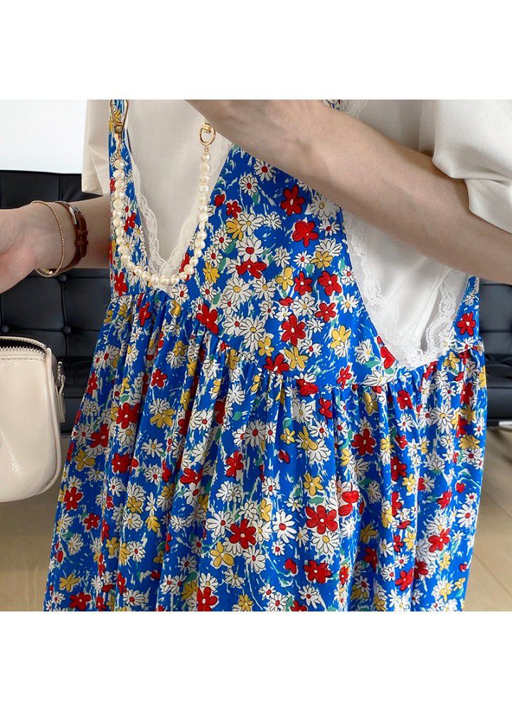 Taochuan retro floral suspender dress female 2021 summer Lace French first love long skirt 5165