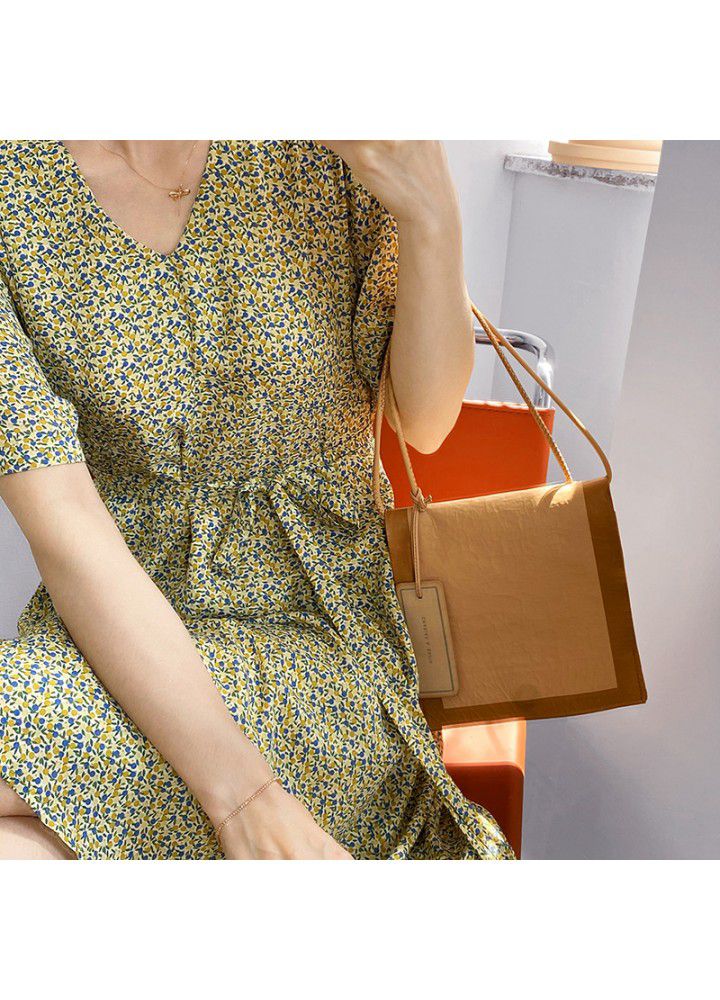 Taochuan French V-neck floral dress women's 2021 summer short sleeve bandage show slim short skirt 5133