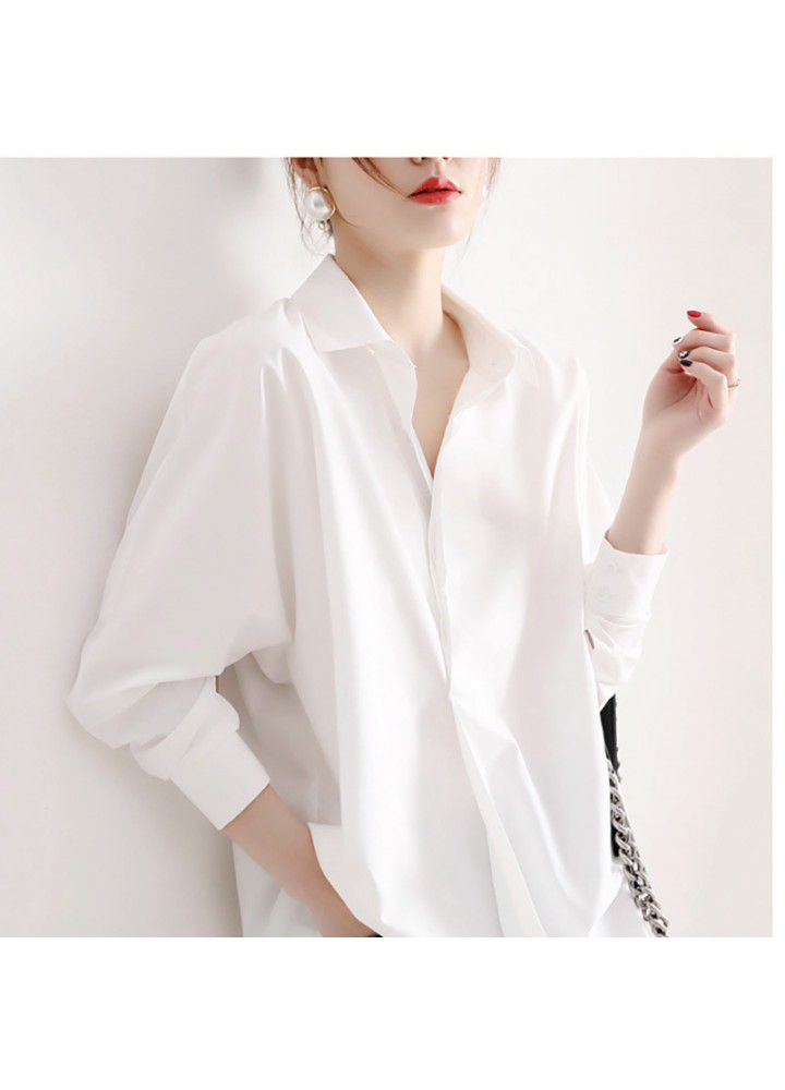 Spring and summer 2021 new Chiffon black shirt women's design sense loose light ripe Hong Kong style retro Top Casual Shirt