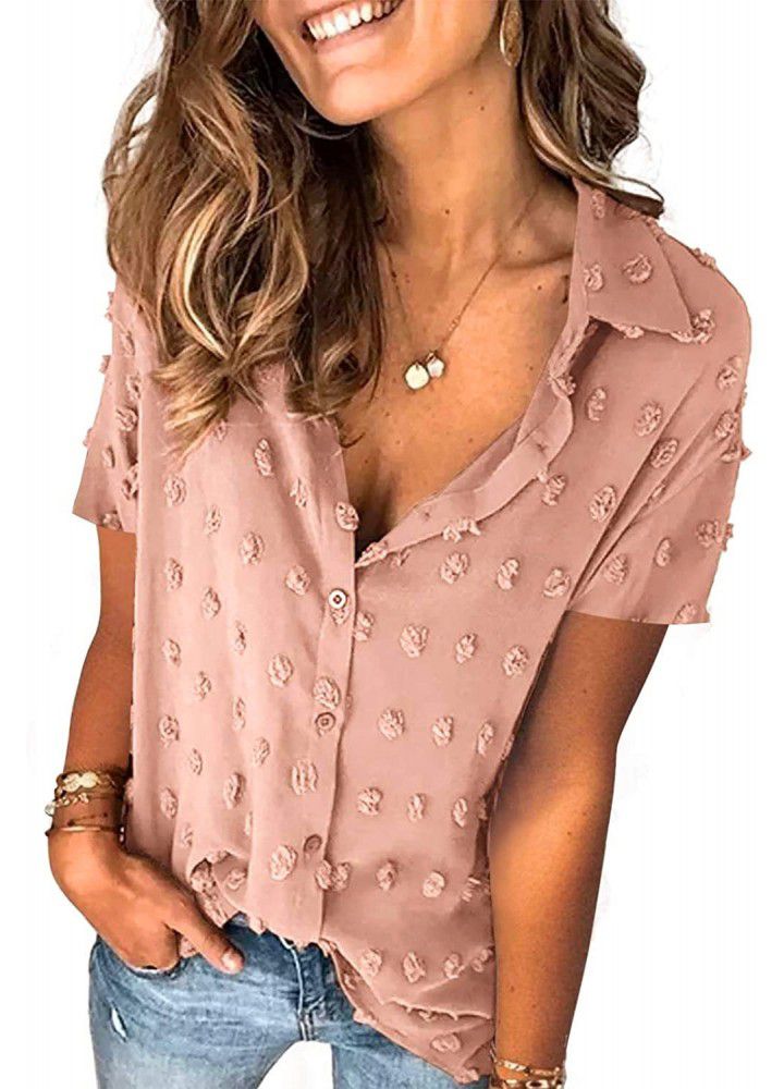 American and European women's clothing 2021 Amazon eBay independent station wish new chiffon shirt button short sleeve top