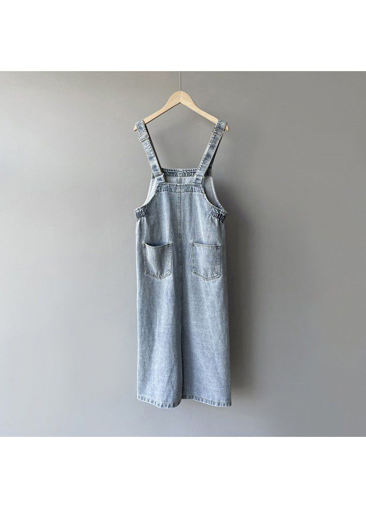 Zhicongxi denim suspender skirt for women's spring new Korean loose and thin mid long suspender dress 8177