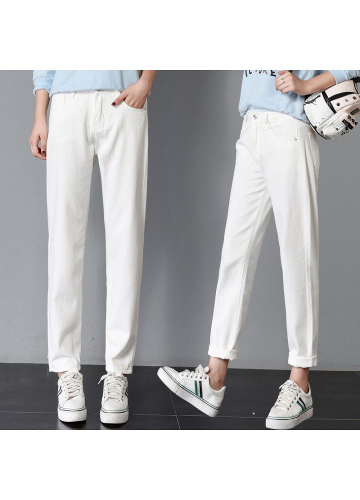 2021 new cross border women's wear Korean college loose and comfortable jeans female student BF wind small straight leg Capris