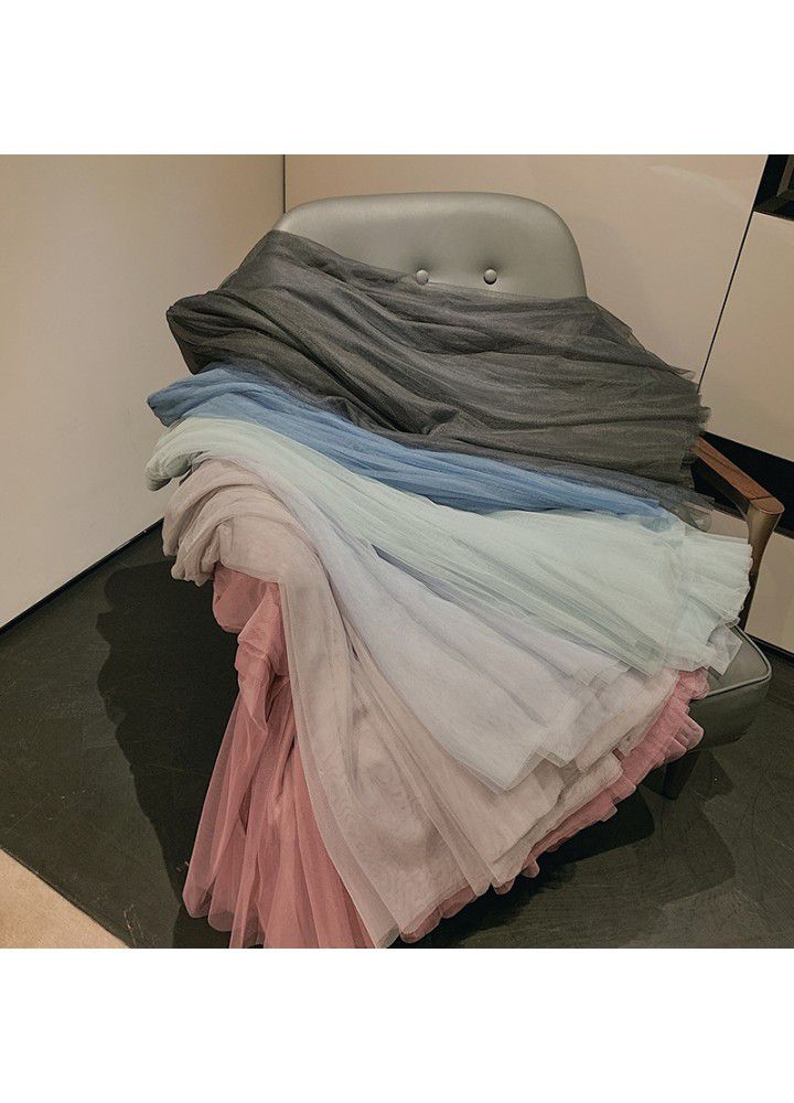 12 colors in 2020 spring new Korean mid long mesh skirt women's high waist slim A-line swing skirt