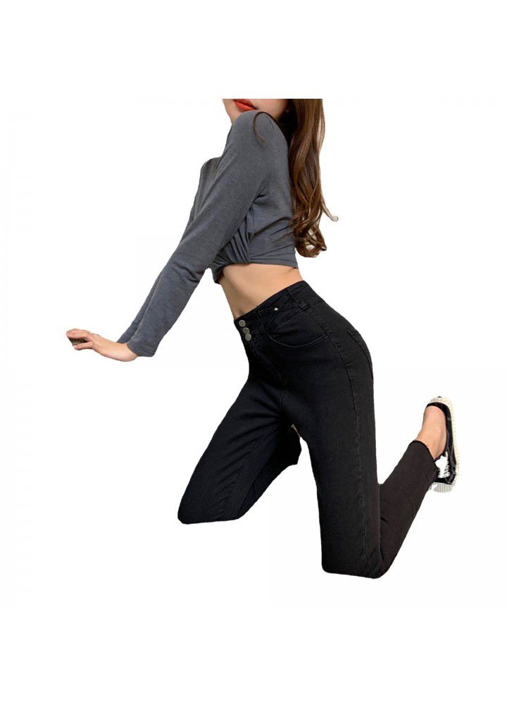 2021 new breasted high waist skinny jeans for women in spring and Autumn
