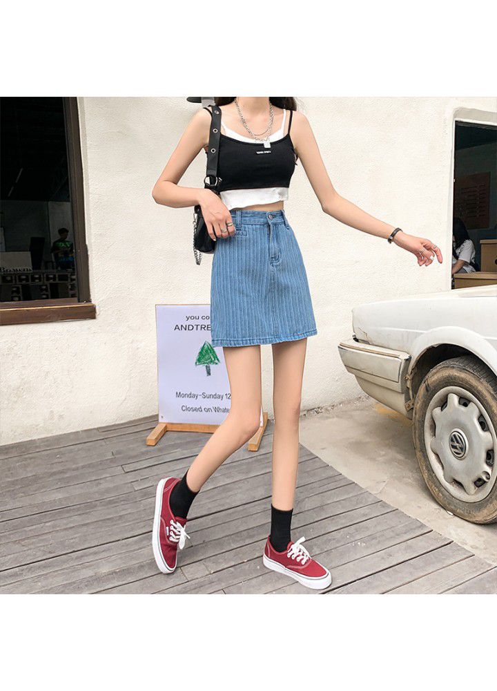 High waist short denim skirt women's 2021 summer new cotton Korean version small slim and slim bag hip A-line short skirt