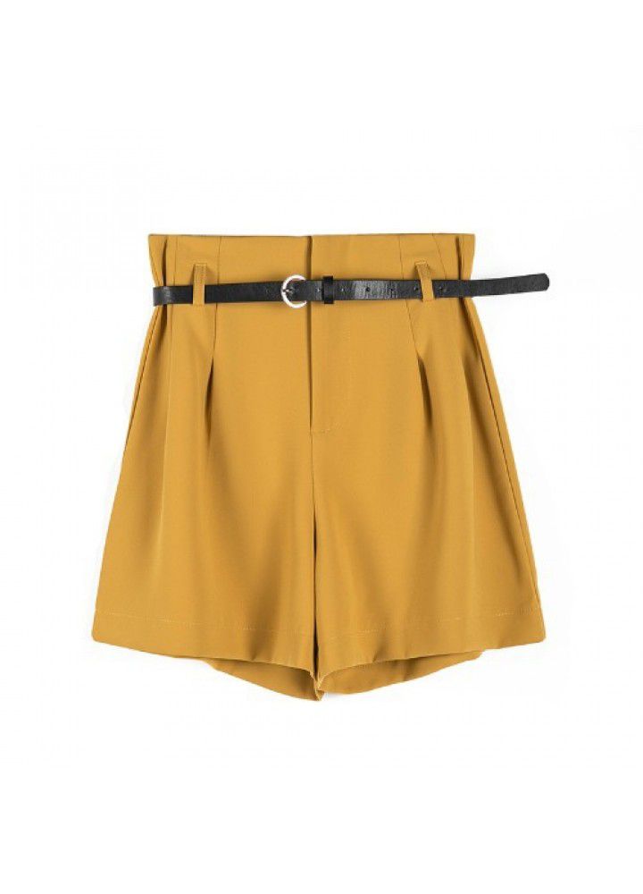 Women's high waisted shorts spring and summer 2021 new loose and thin, wear A-line casual pants, drop feeling Black Wide Leg Pants