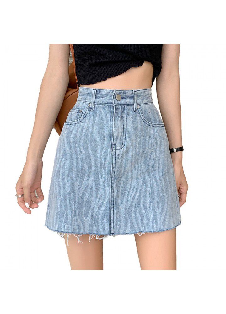Denim skirt women's summer high waist thin cotton slim waist hip skirt