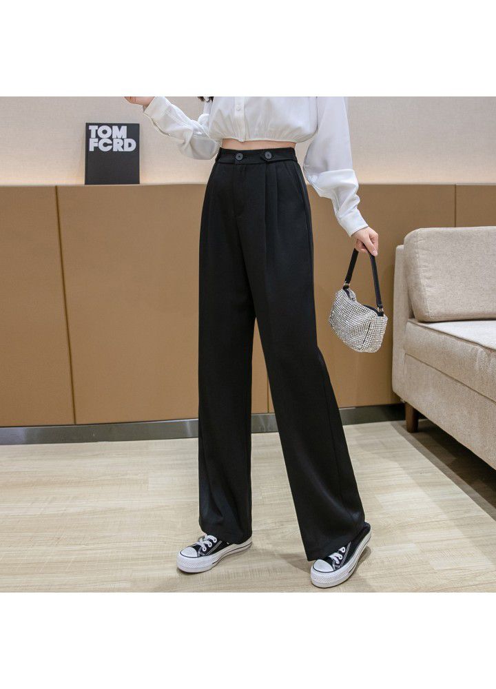 Spring and summer 2021 new vertical high waist pants show thin wide leg pants black casual suit pants women's professional tooling
