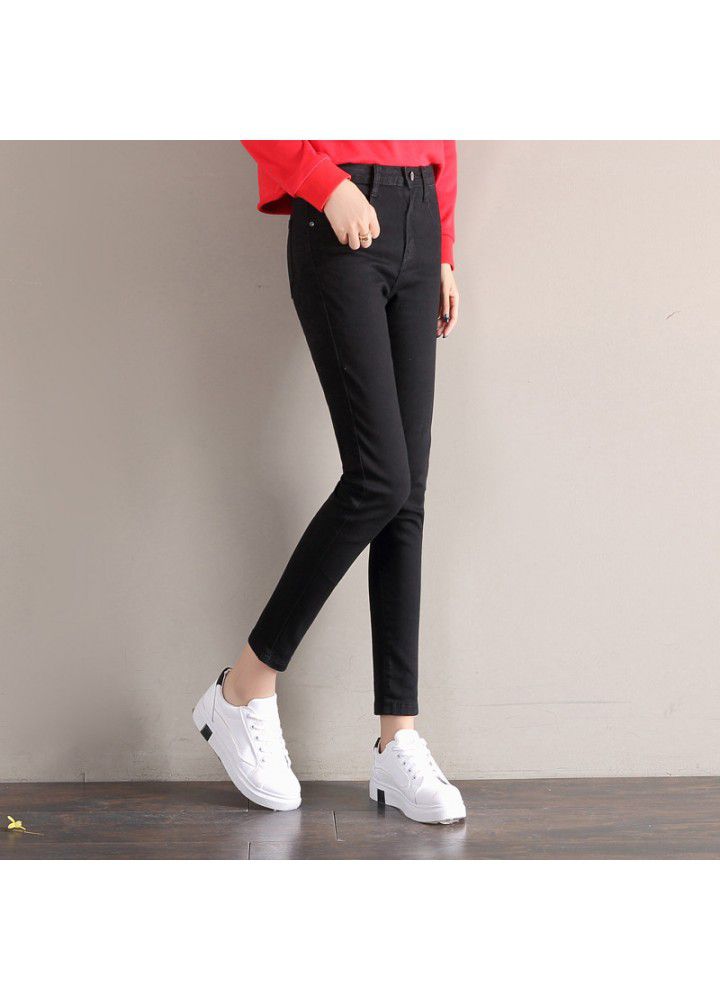 High waisted jeans women's Capris spring Korean version slim feet stretch black student pencil Capris