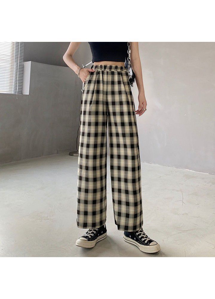 Loose straight pants children's 2021 summer new plaid pants vertical feeling high waist floor dragging pants wide leg pants casual pants fashion