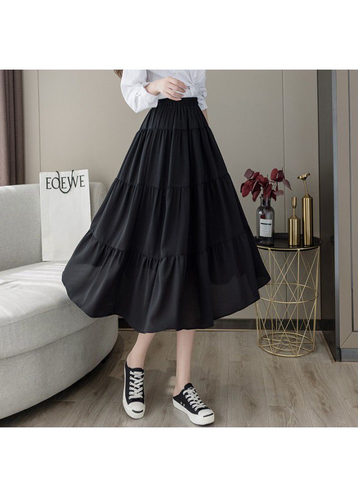 2021 summer new Korean ins super high waist skirt women's design A-line skirt medium length cake skirt