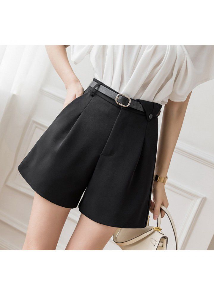 A-line shorts 2021 spring and summer new suit shorts women's High Waist Wide Leg Pants belt wear thin