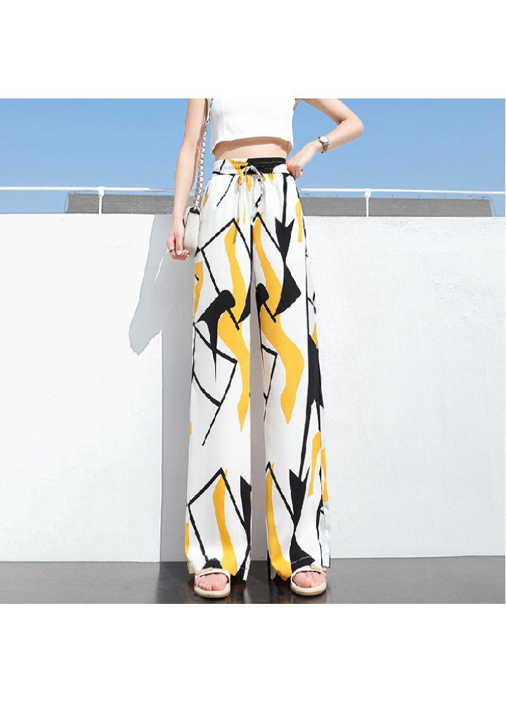 Large size wide leg pants 2021 summer new women's printing tie dyeing loose Korean Girls College style casual pants