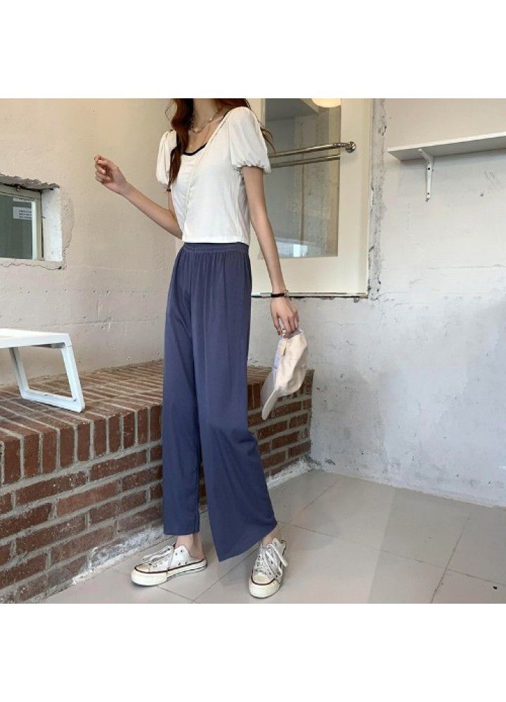 High waist and thin wide leg pants 2021 summer new style fashion vertical loose straight casual pants