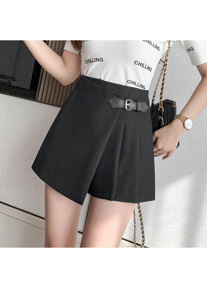 Shorts women 2021 spring and summer new casual slim foreign style High Waist Wide Leg Pants irregular A-line short skirt pants