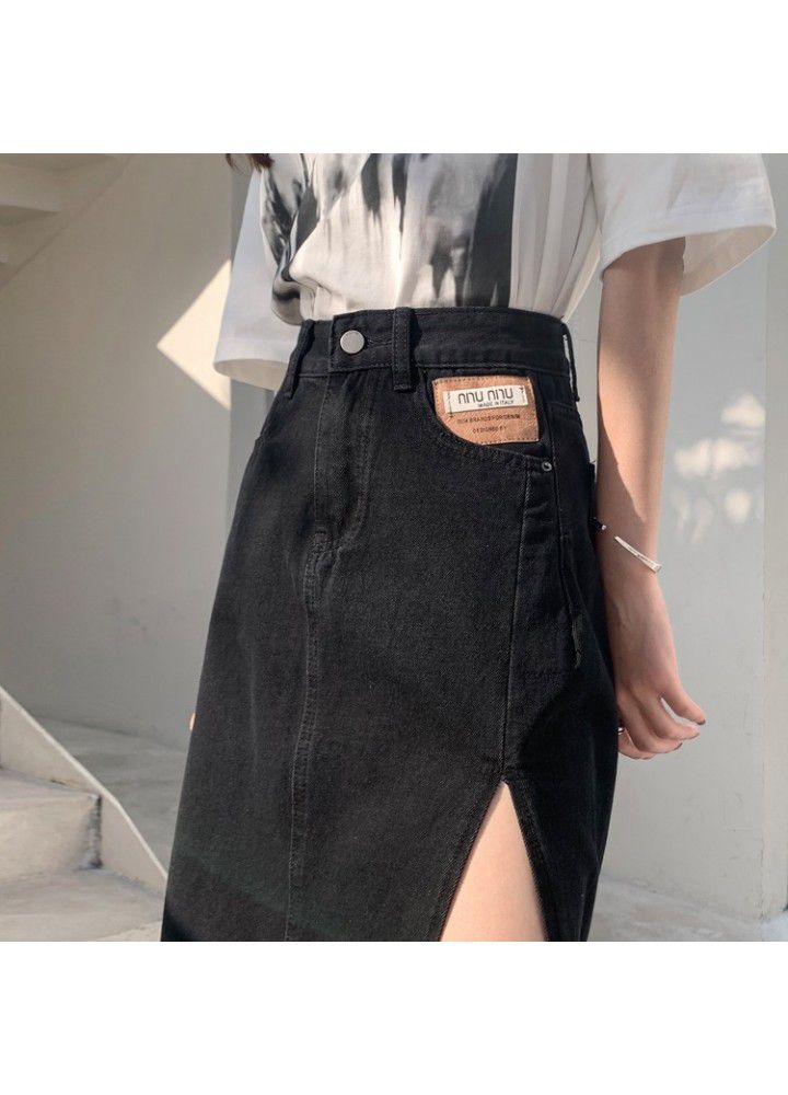 High waist side split denim skirt for women in summer 2021