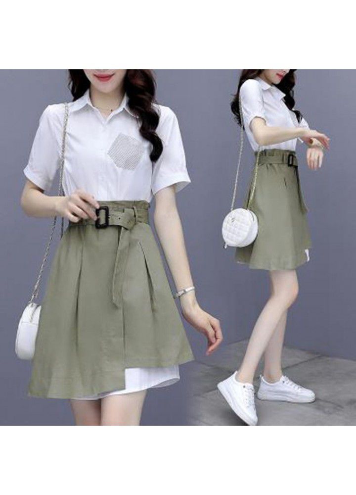 White shirt long sleeve dress spring new women spring autumn 2021 popular skirt suit two piece set