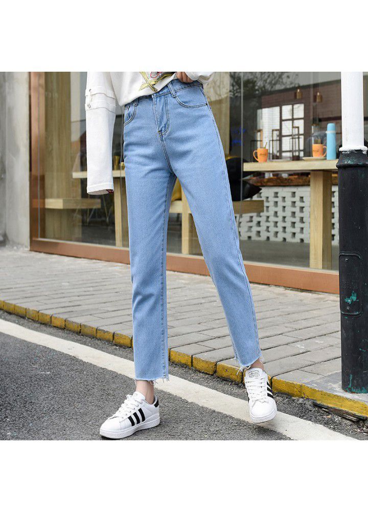 Summer straight white cropped jeans women's wear new Korean slim high waist baggy pants in 2019