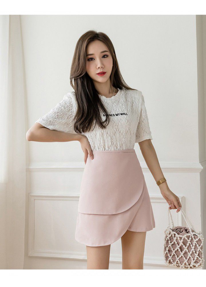 Solid A-line short skirt pants 2021 new irregular petal high waist skirt anti light shorts skirt women's summer