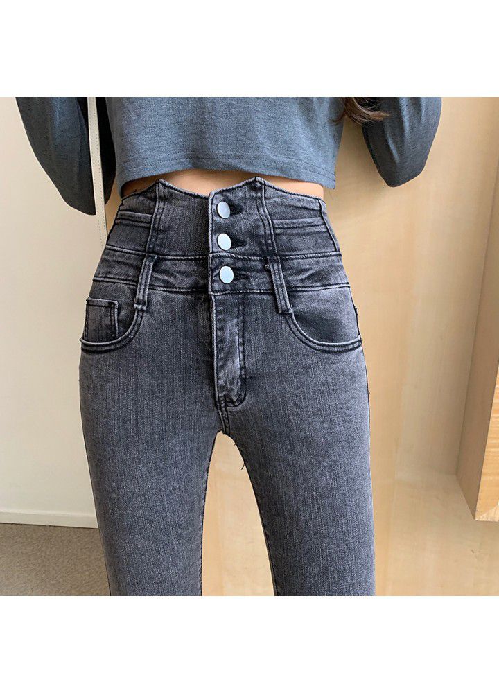 2021 spring and summer new jeans women's high waist slim pencil pants tight elastic casual leg pants