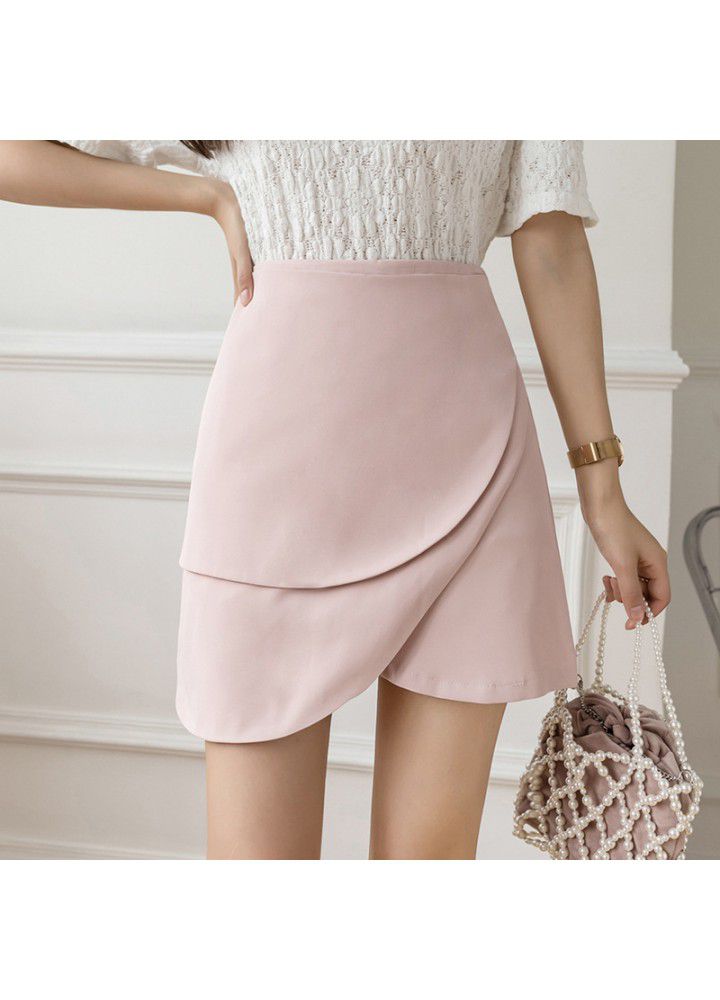 Solid A-line short skirt pants 2021 new irregular petal high waist skirt anti light shorts skirt women's summer