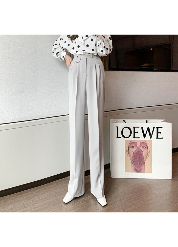 Pants women's 2021 spring and summer new simple drop feeling wide leg pants show thin commuter high waist pants overalls